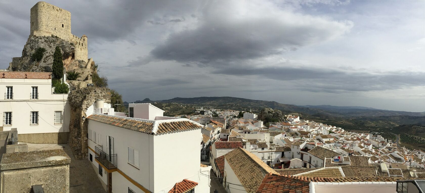White Andalusian village on a sunlit hillside