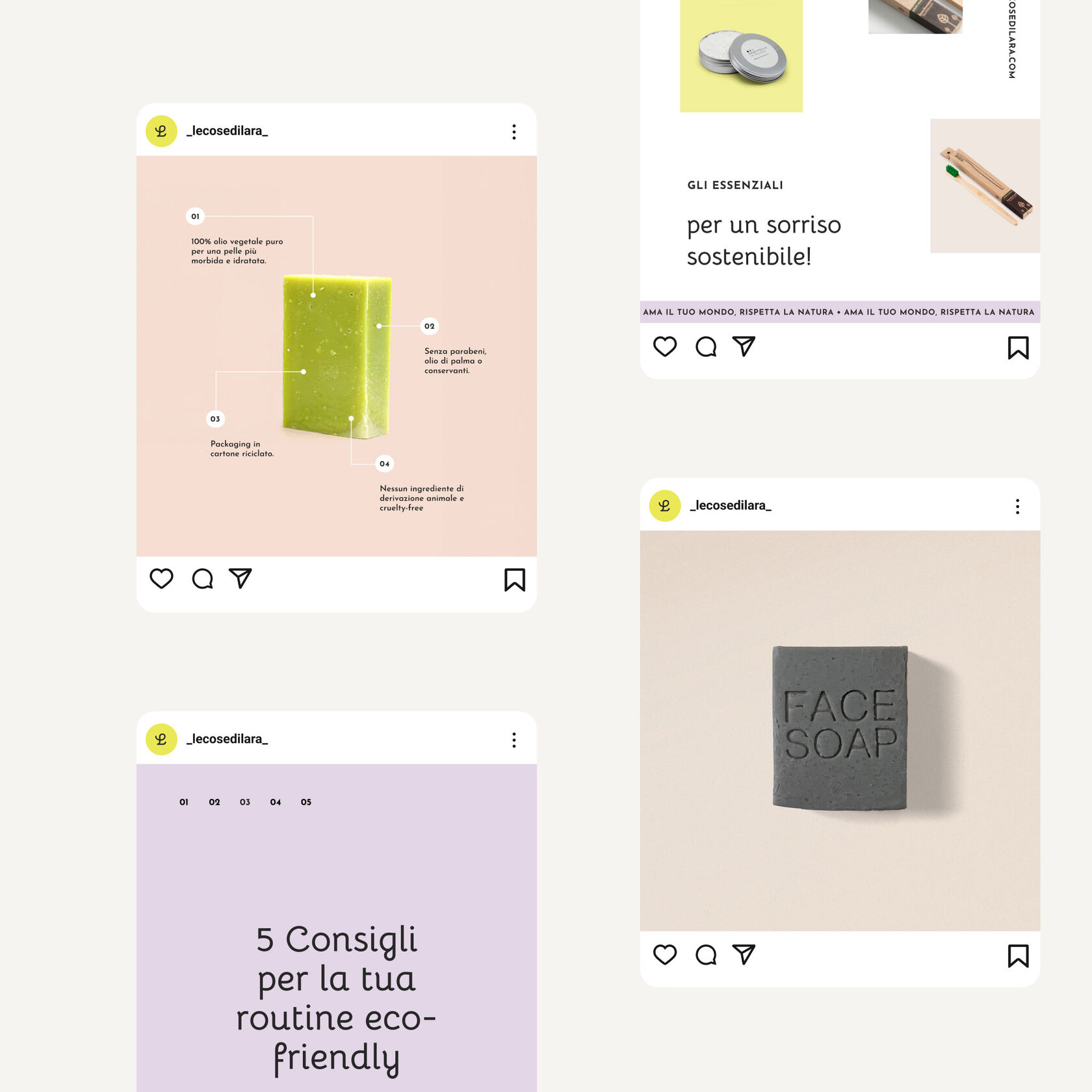 Aesthetic social media post showcasing Le Cose di Lara’s mission: sustainable, handmade, and eco-conscious living.