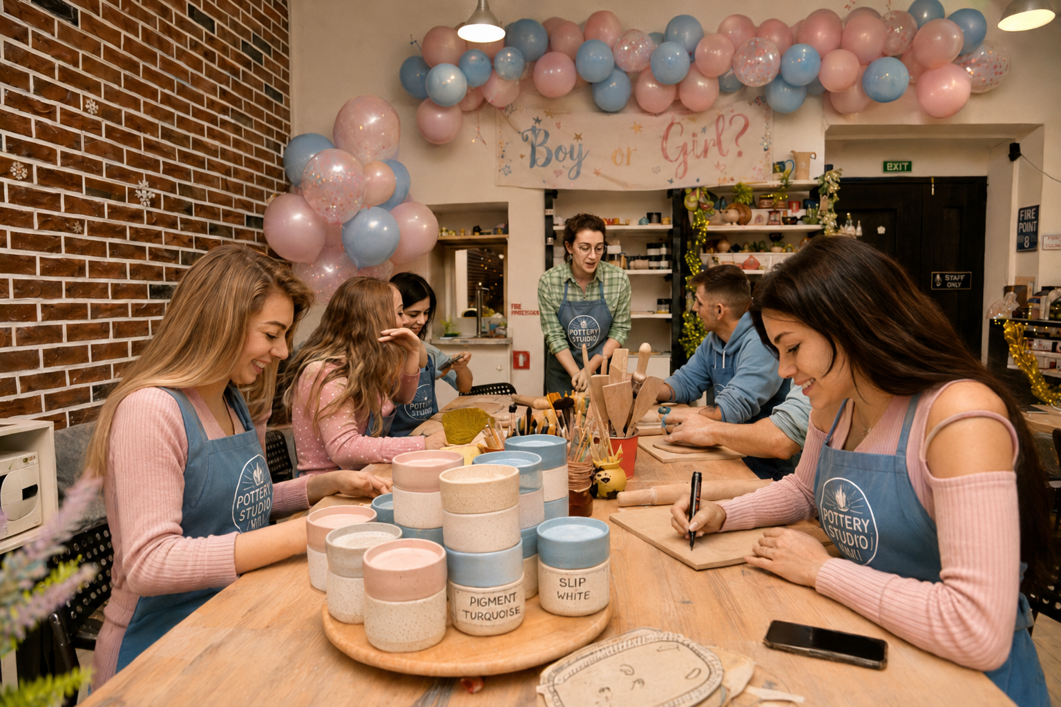 Group pottery baby gender reveal