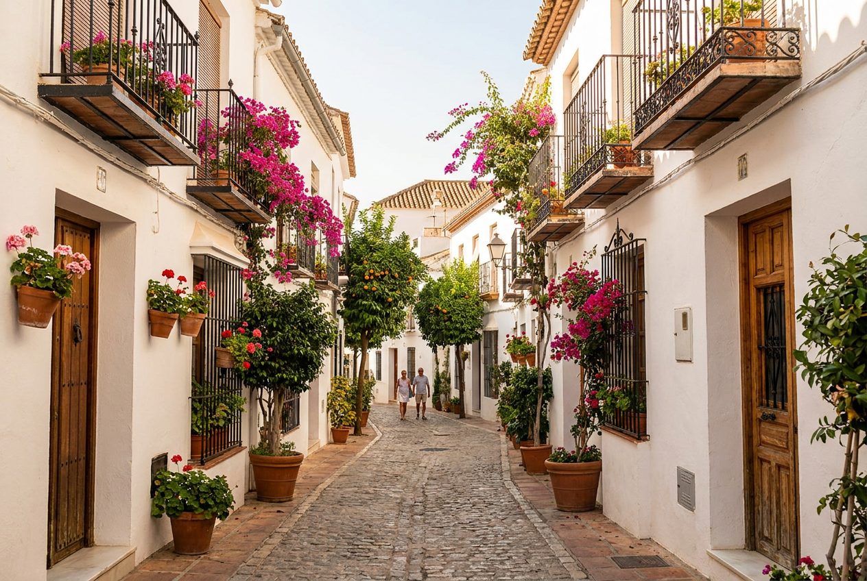Calle encalada del casco antiguo andaluz en Marbella