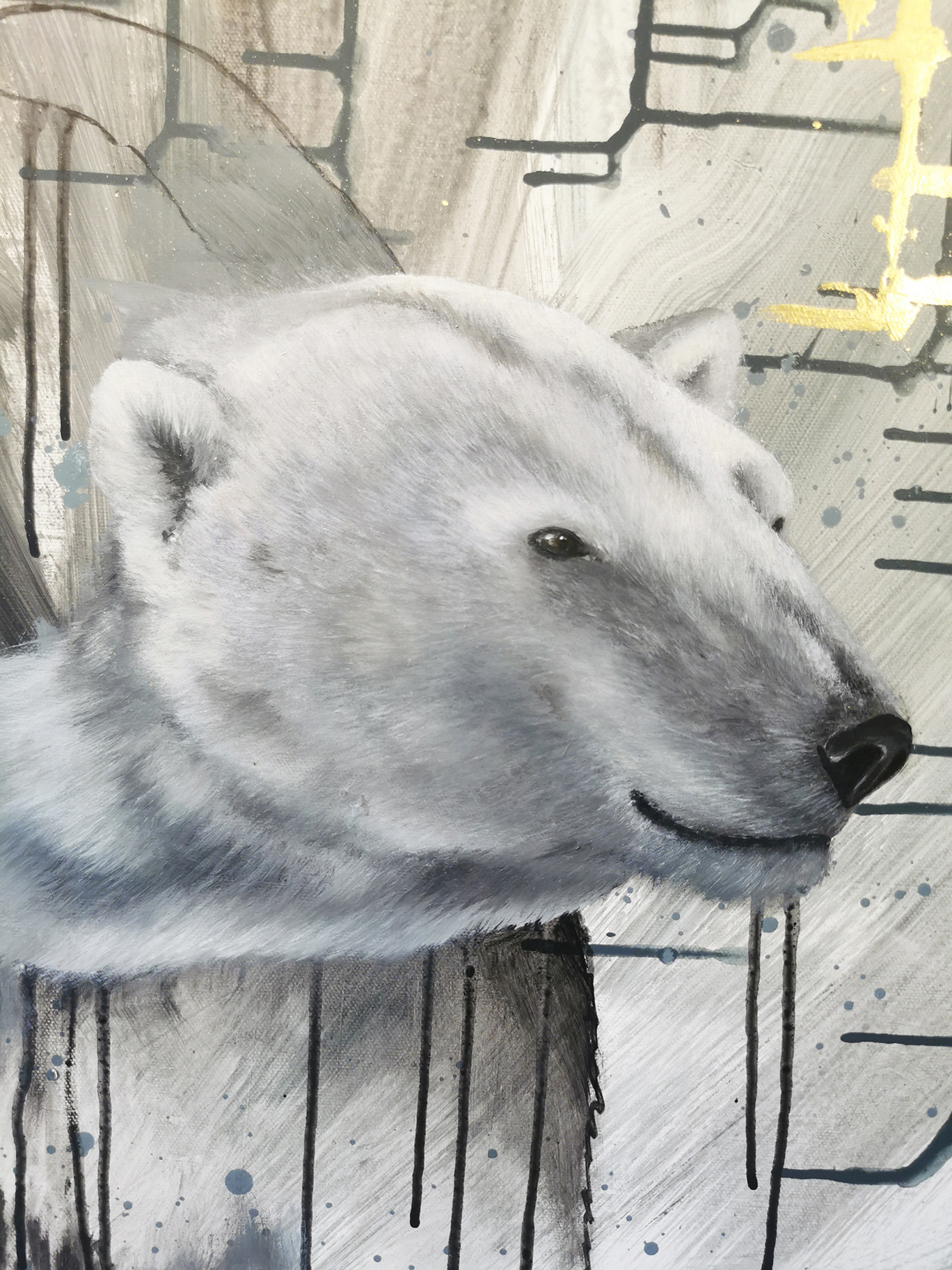 Großformatiges Eisbär Gemälde Original – Kunst über Stille, Weite und bedrohte Arktis