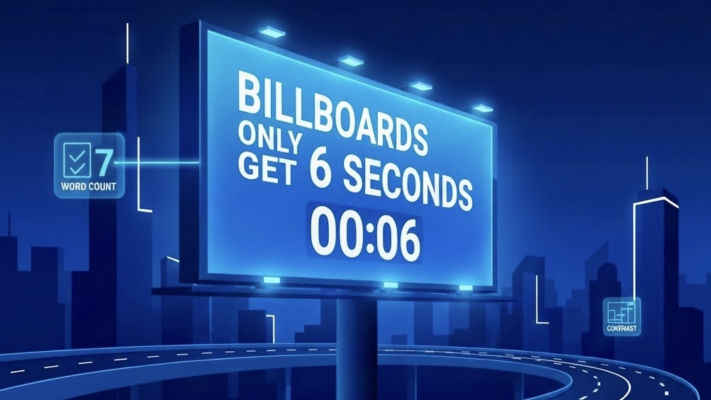 Billboard that reads billboard only get 6 seconds of reading time