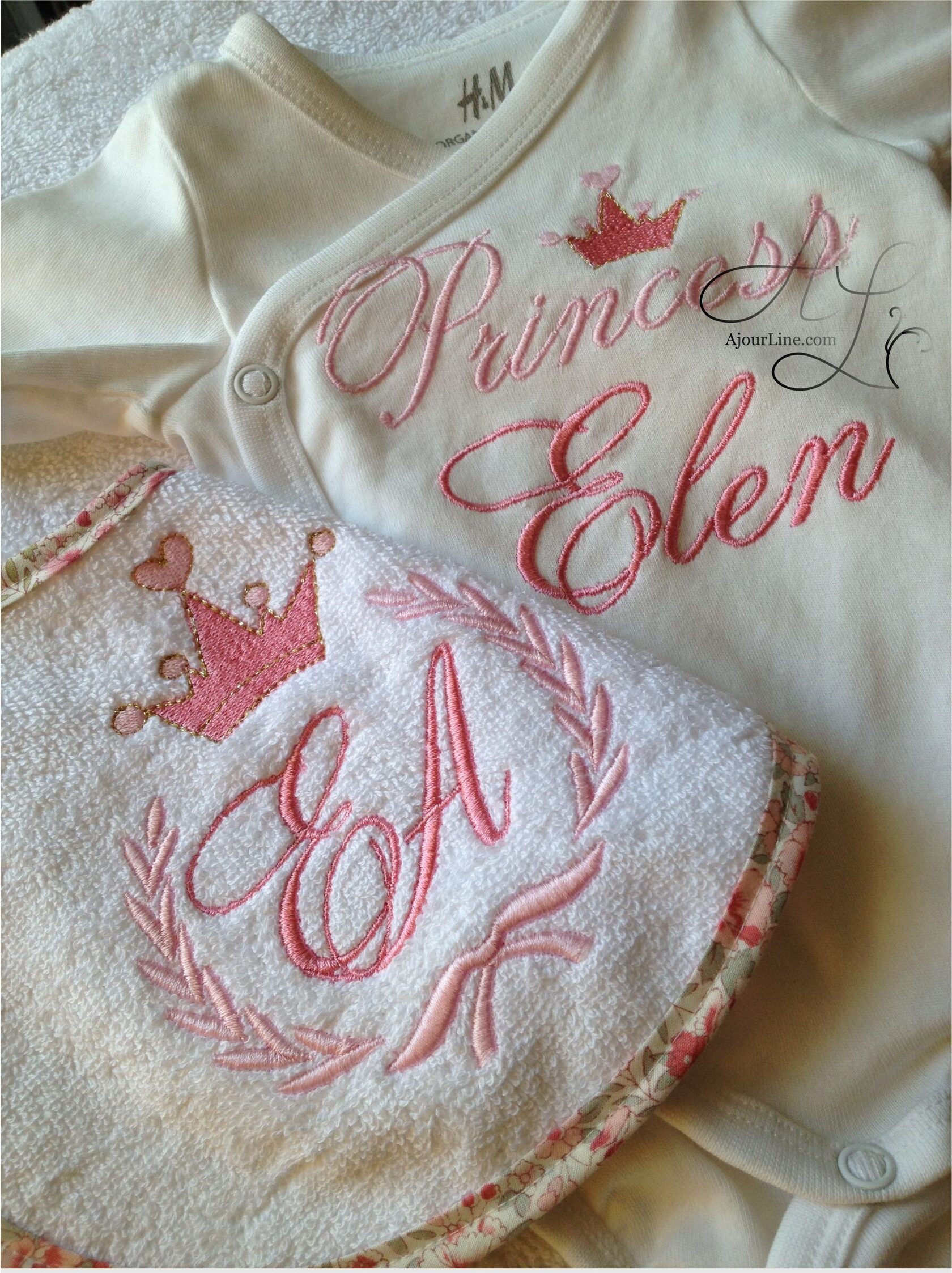 personalized baby set — bib and bodysuit with name, a thoughtful and unique gift for babies and new parents. Handmade in Riga, Latvia. Worldwide shipping available.