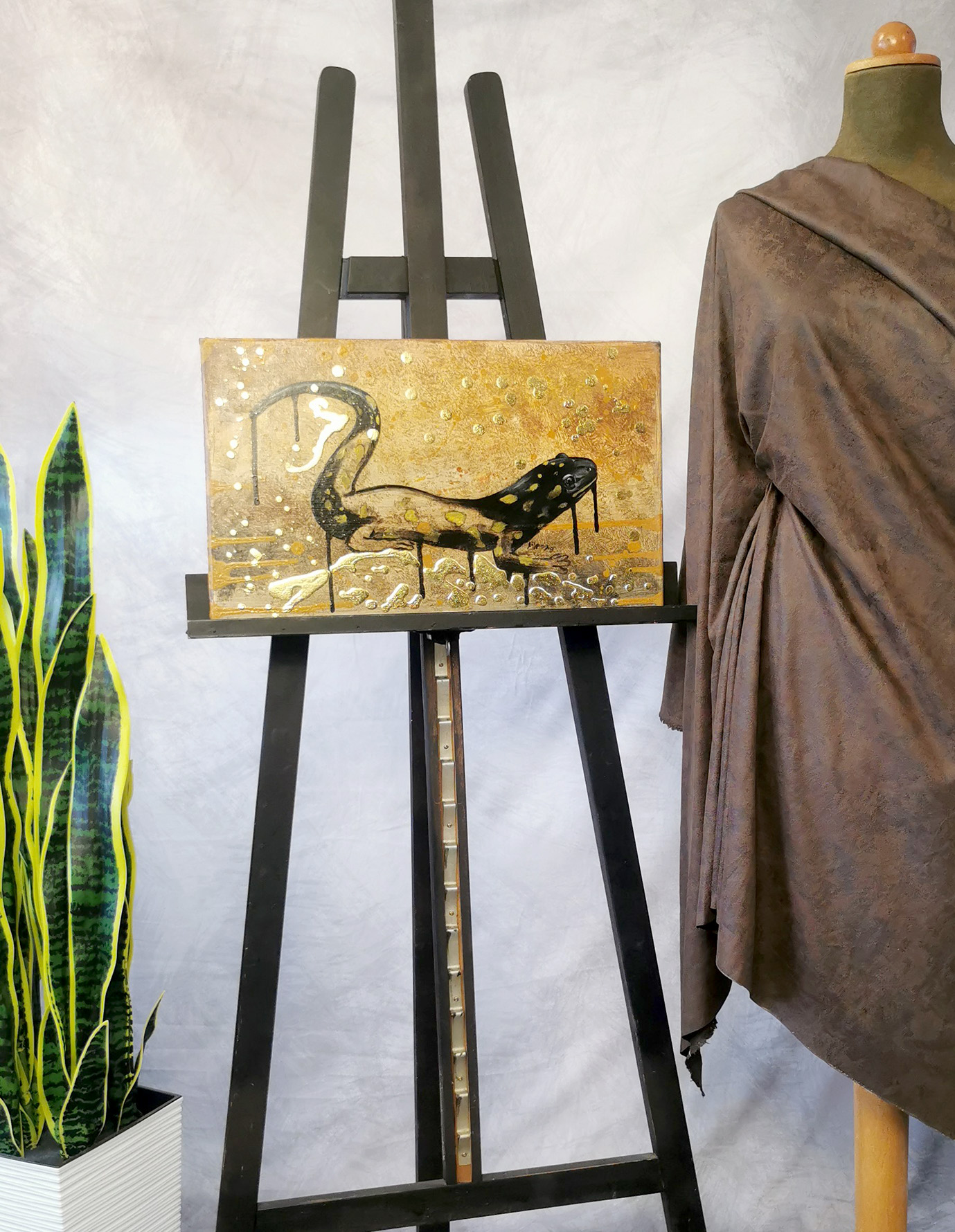 Feuersalamander Gemälde Original großformatig – Kontrastreiche Naturkunst auf Leinwand