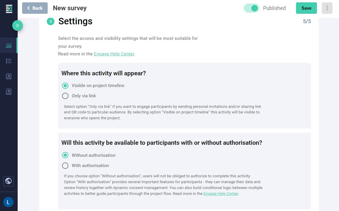 Project activity settings