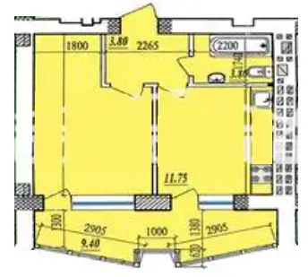 Планировка 1-комнатной квартиры в ЖК Парковый — вариант 3