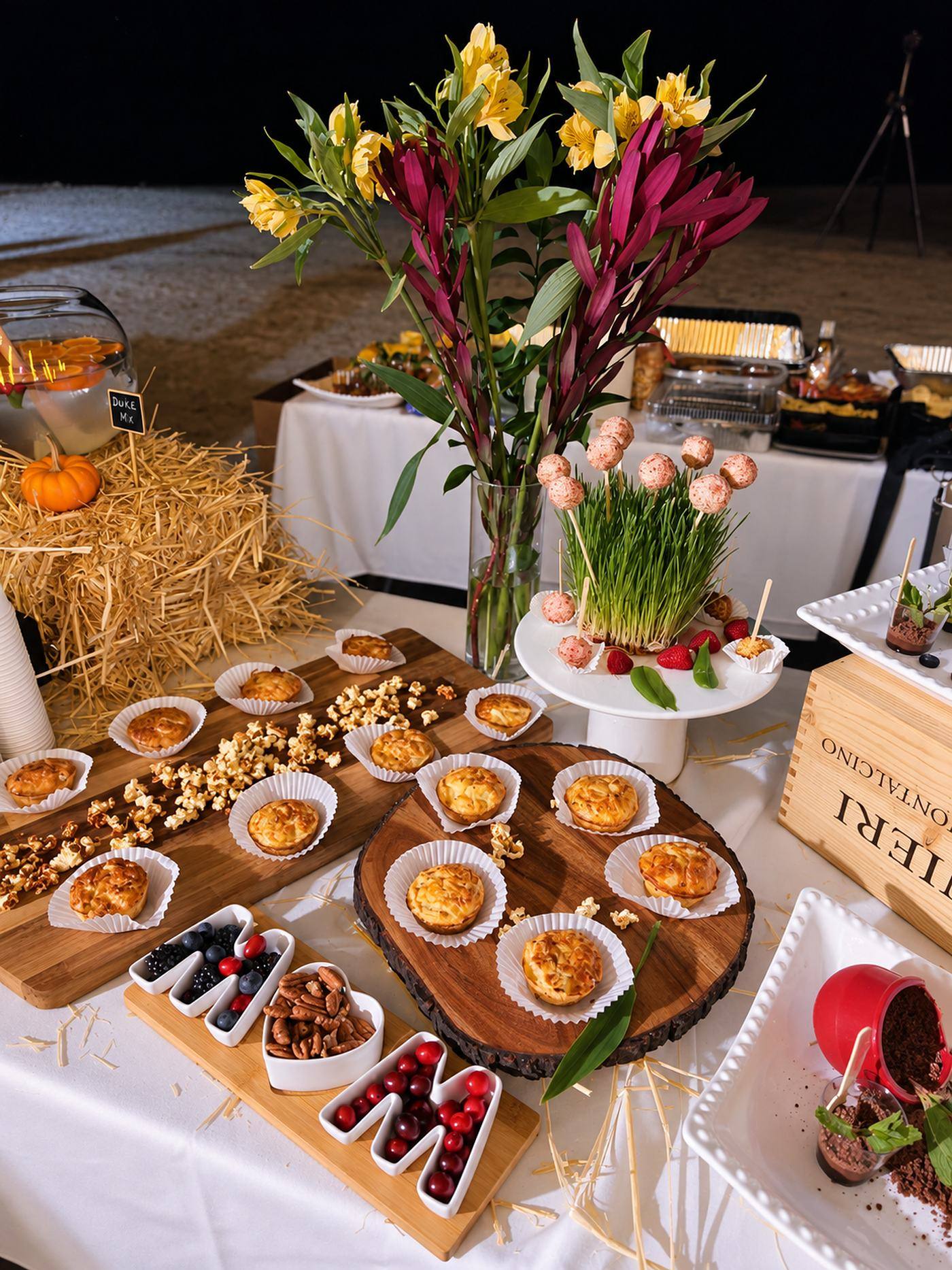 Autumn table with tartlets, berries and flowers by Chef Marina Staver at the March of Dimes gala in Miami