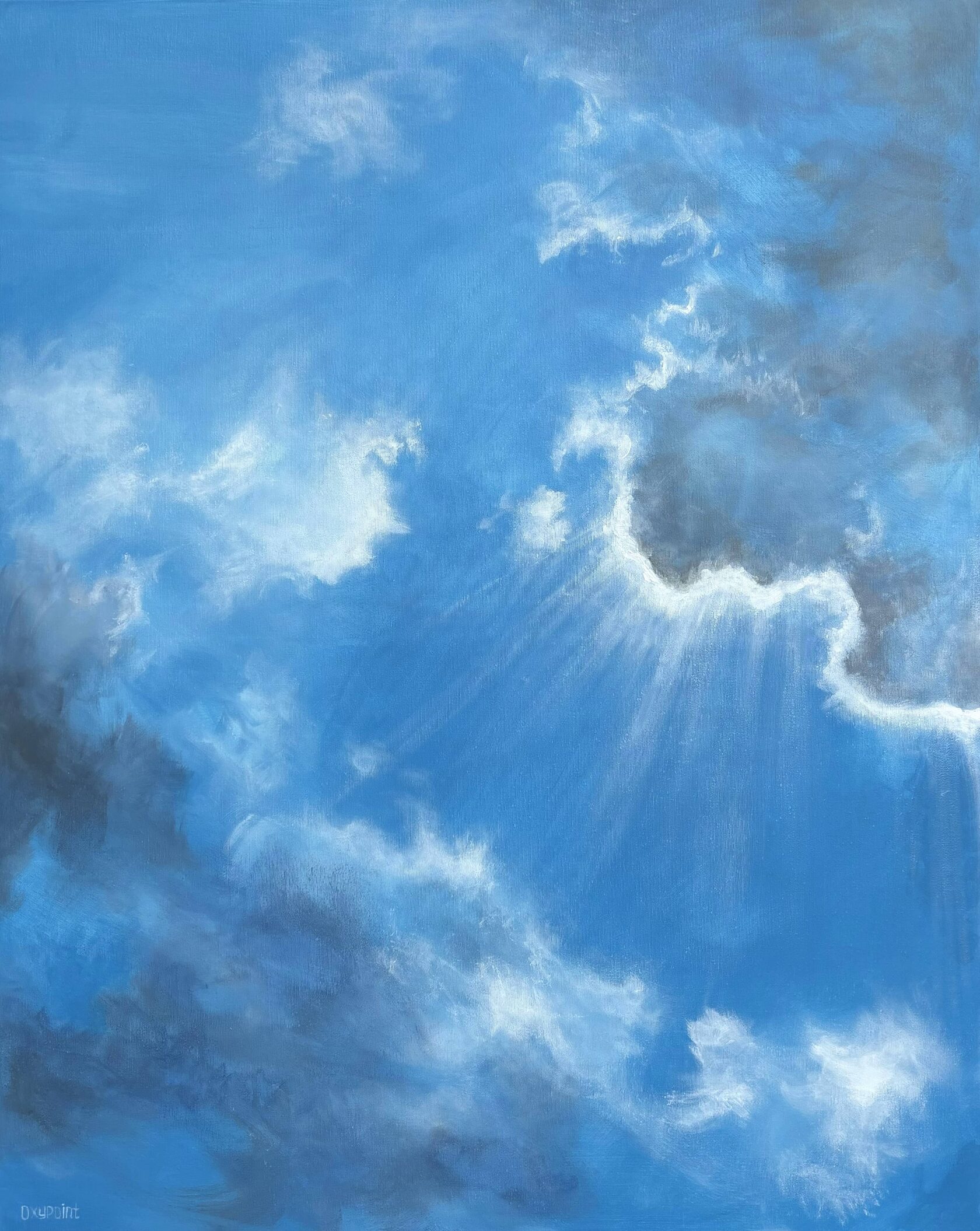 Acrylic painting White Clouds, Cloudscaps, Cloud, large wall art for sale, buy art from artist, buy original paintings, blue painting, diptych, painting for sale Oxana Kravtsova Oxypoint