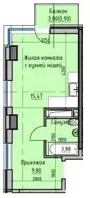 1-комнатные — вариант 4 в Пространстве на Радостной