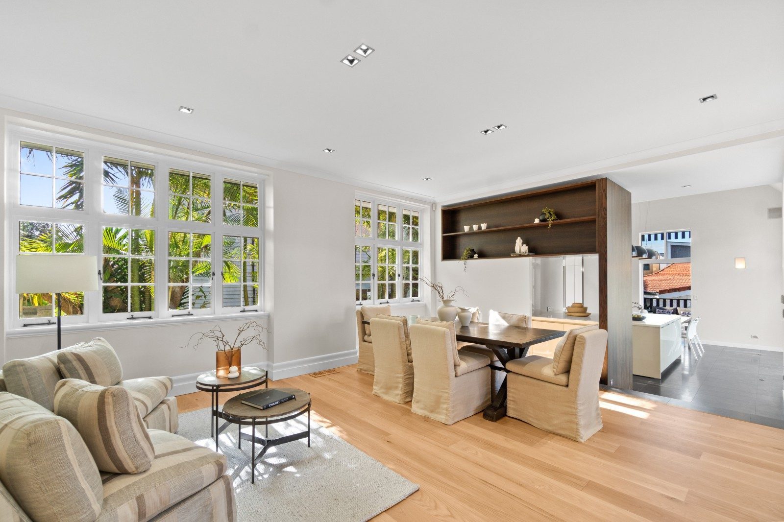 Original character details balanced with a calm contemporary interior palette