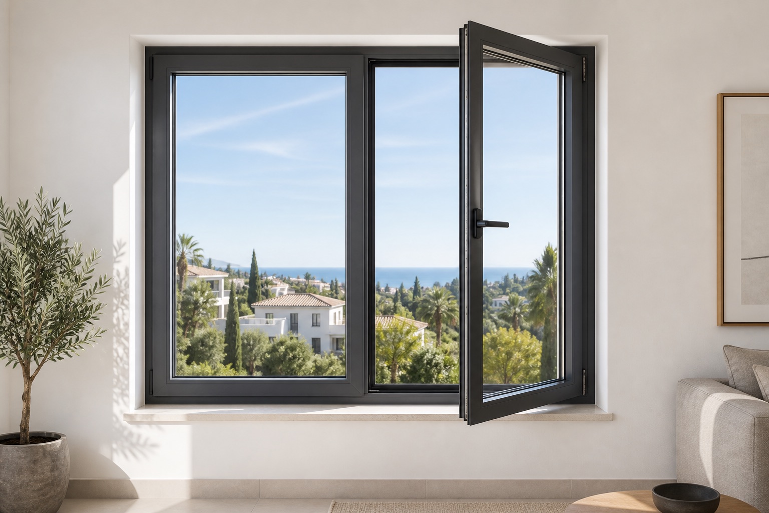 Ventana de aluminio COR 60 con apertura practicable hacia el interior