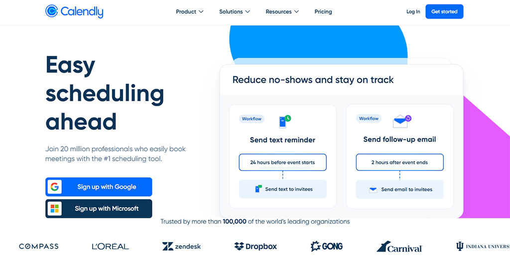 SaaS landing page example — Calendly.