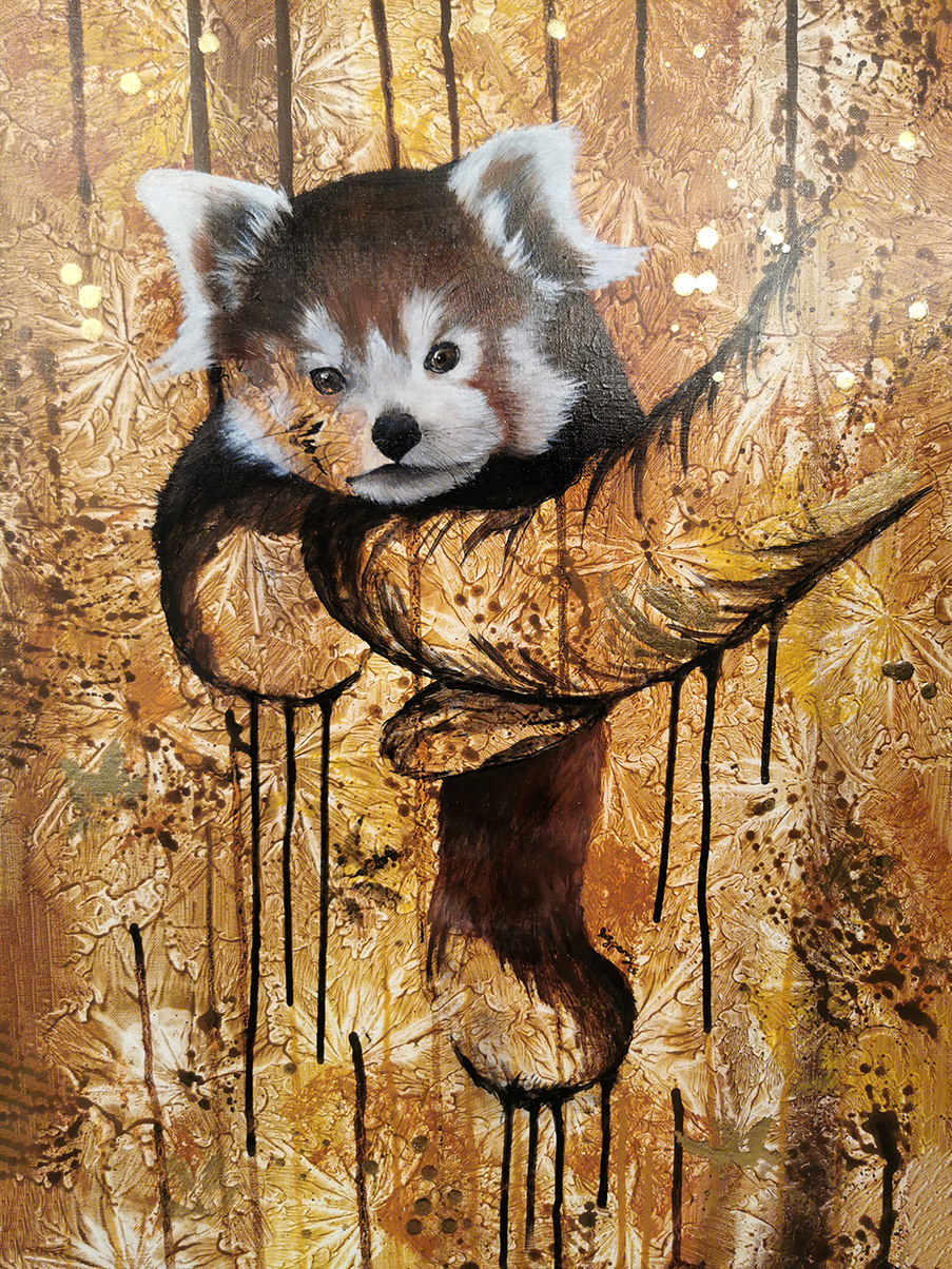 Roter Panda Gemälde Original großformatig – sanfte, weiche Pfoten mit schmachtendem Blick