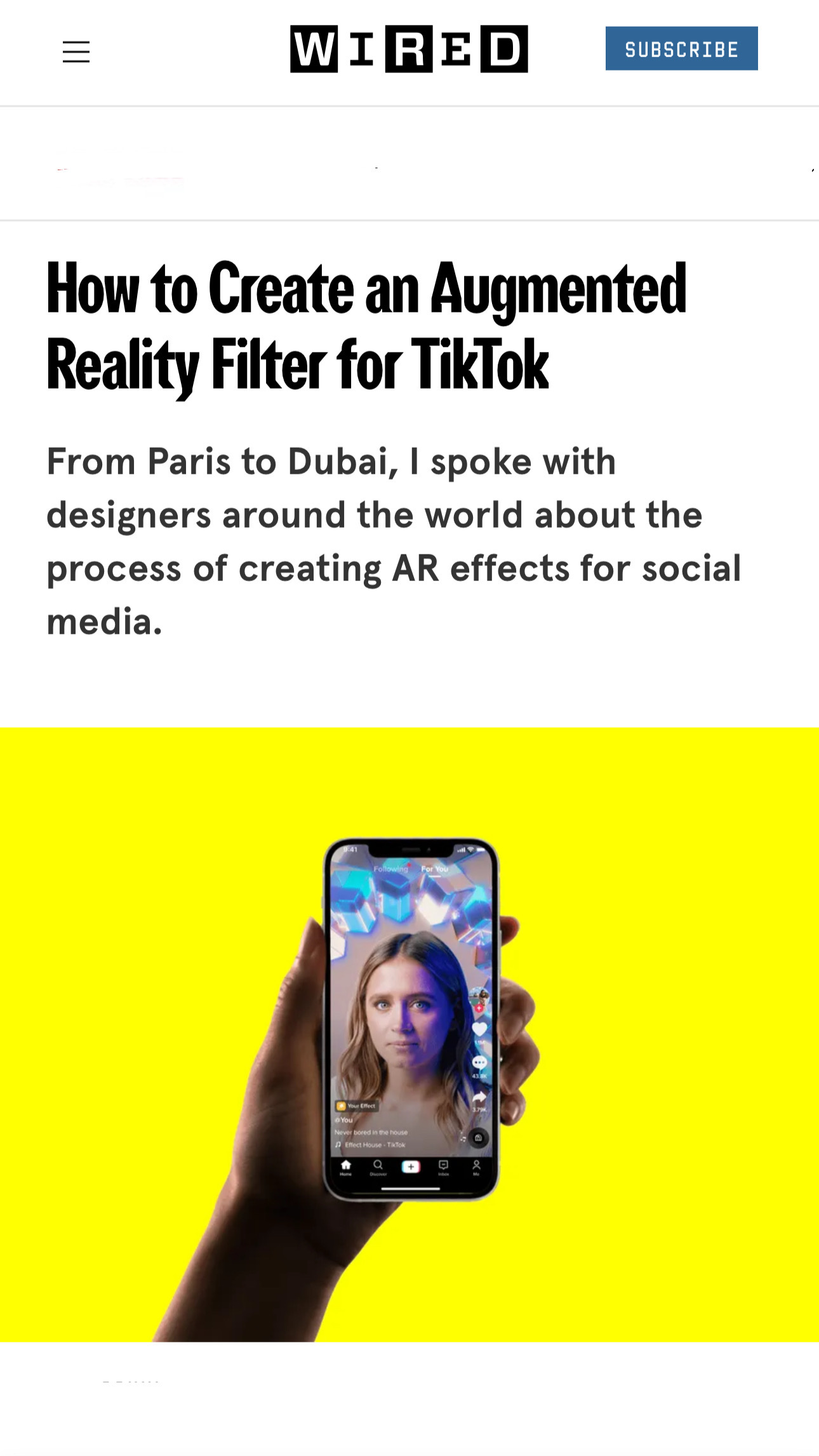 Wired article about creating AR filters for TikTok