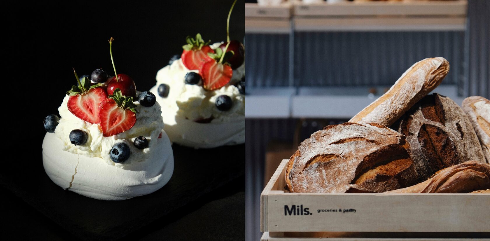 Mils deserts ar ogām un svaigi cepta maize