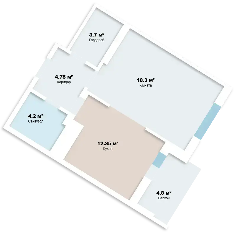 Планировка 1-комнатной квартиры в ЖК Аврора — вариант 2