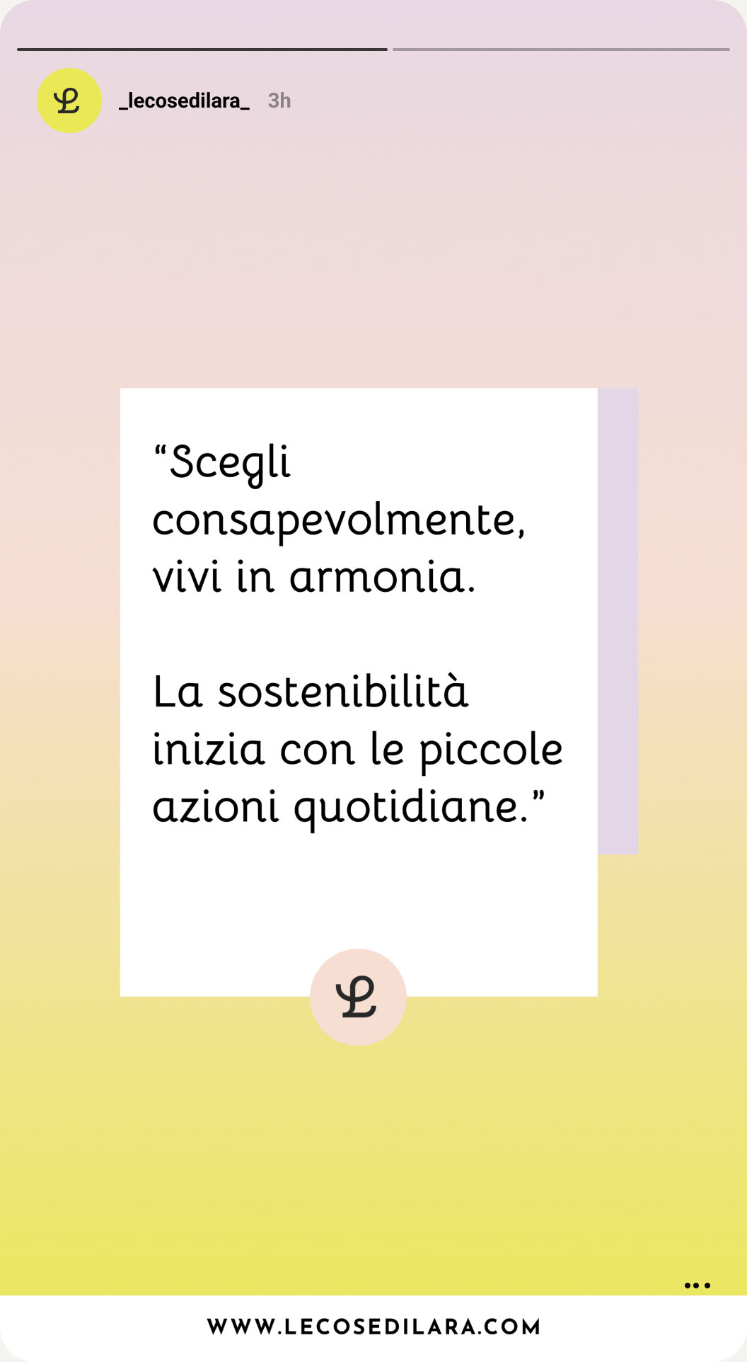Aesthetic social media post showcasing Le Cose di Lara’s mission: sustainable, handmade, and eco-conscious living.
