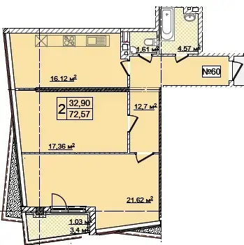 2-комнатные планировка Costa Fontana — вариант 11