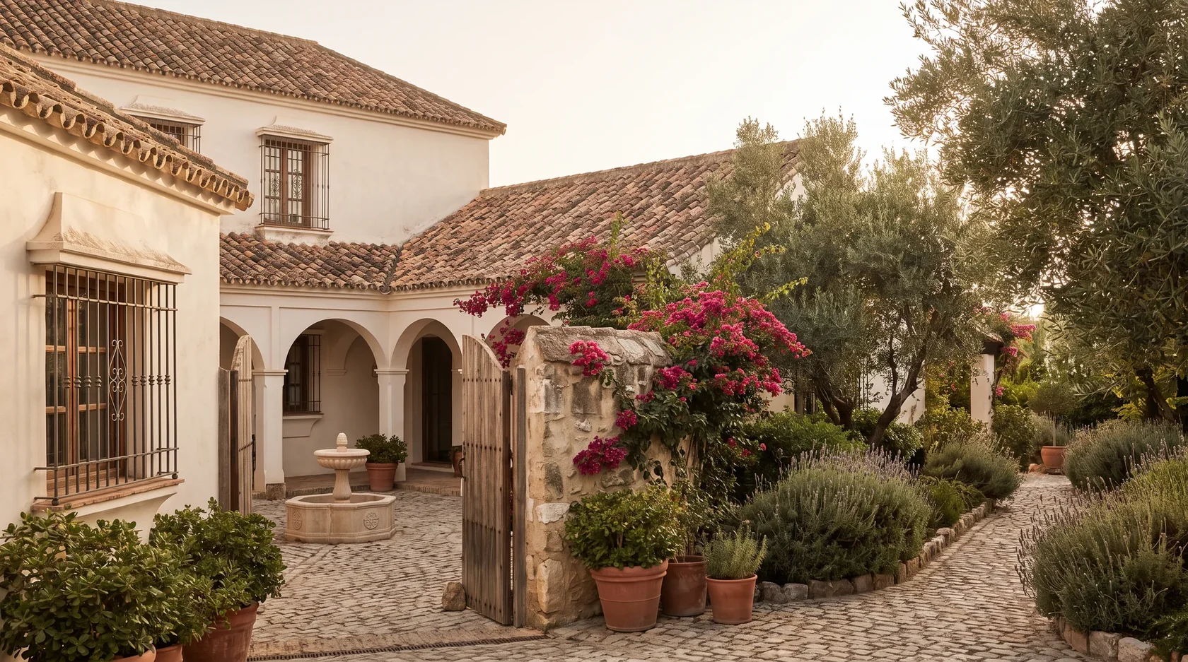 Classic Andalusian villa with whitewashed walls, terracotta roof and courtyard patio in Marbella