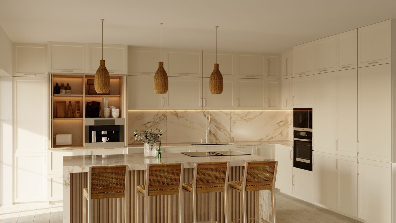 Contemporary kitchen interior with bespoke finishes by InsideOut