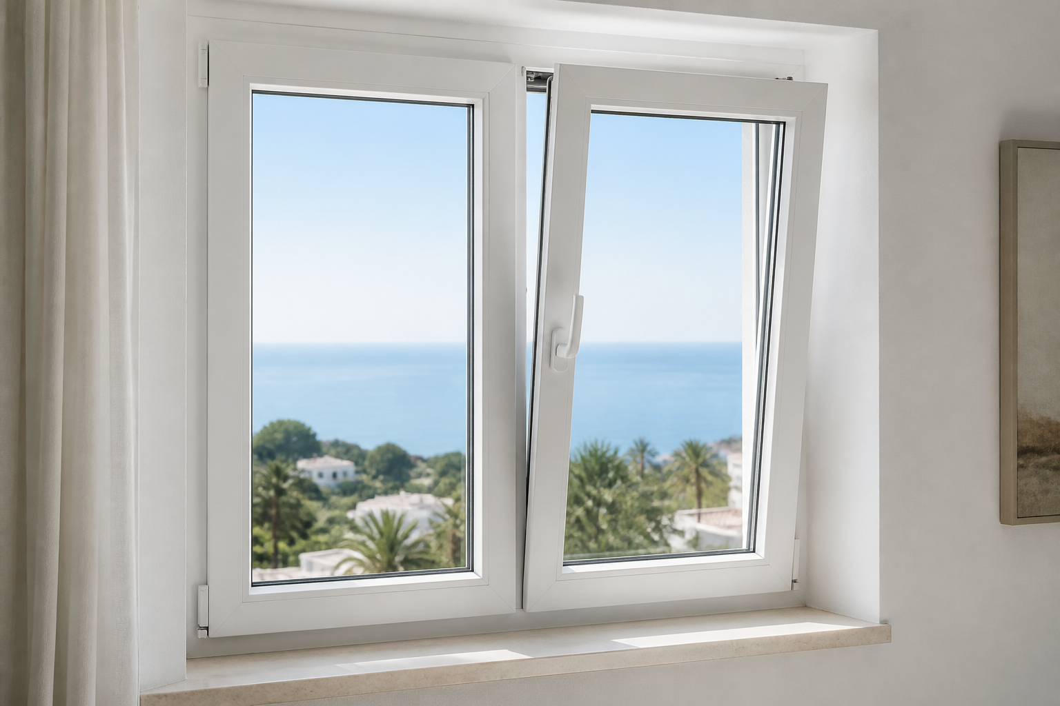 Ventana Kömmerling oscilobatiente de PVC vista desde el interior