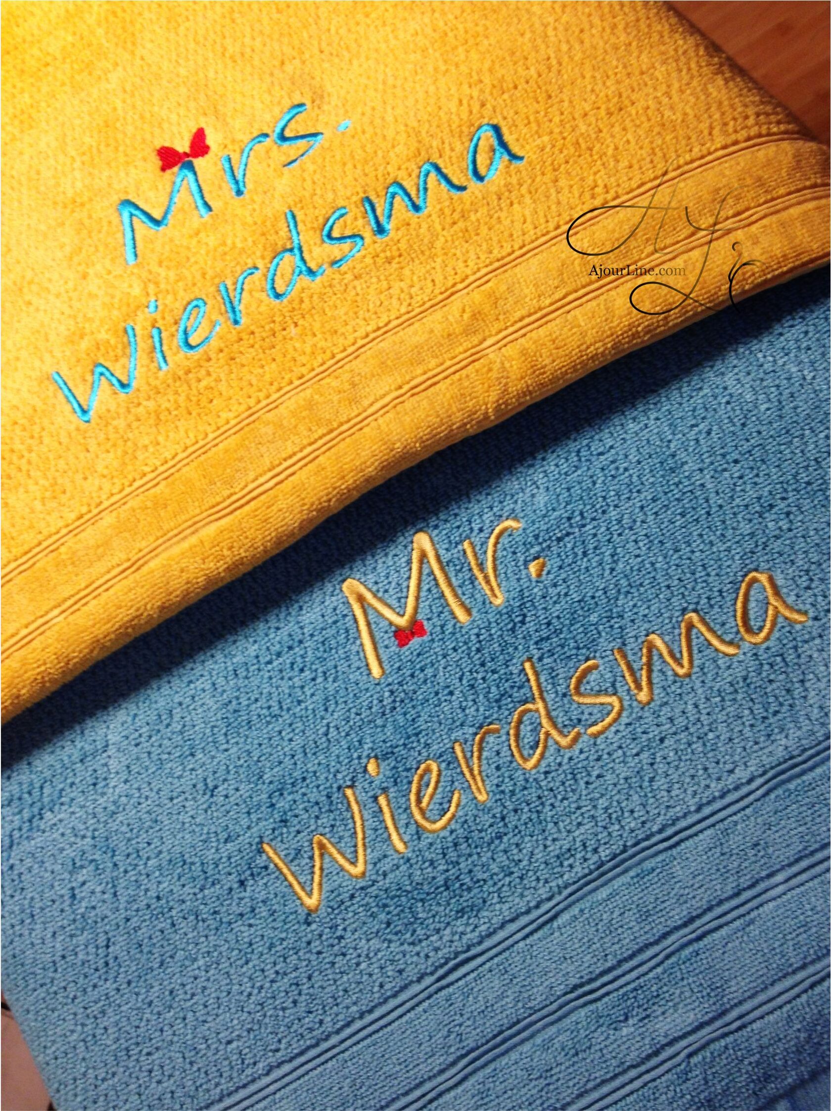 personalized couple set with names — a matching set of towels with custom embroidery, a practical and thoughtful gift for couples, perfect for everyday use or special occasions. Handmade in Riga, Latvia. Worldwide shipping available.