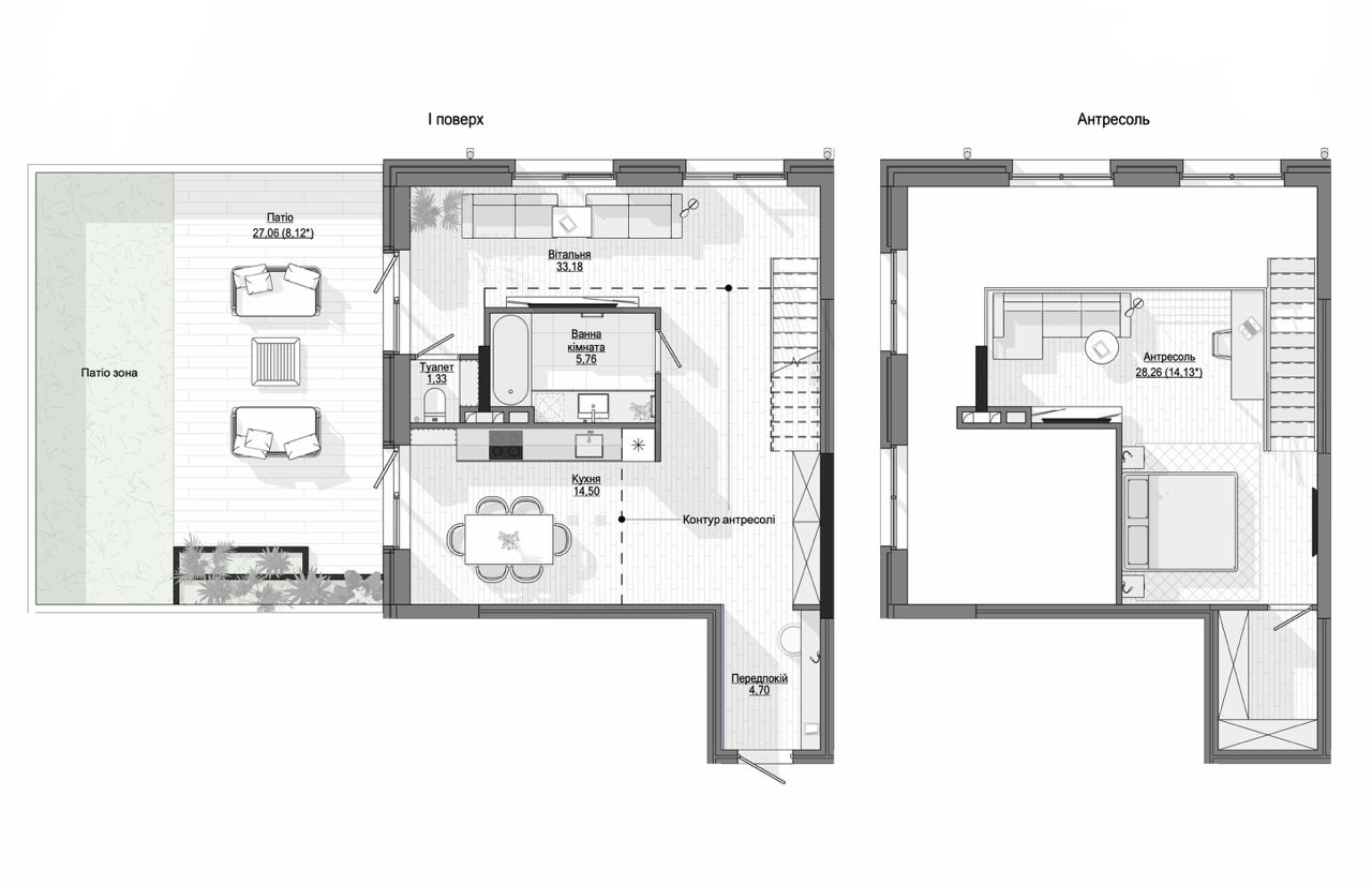 Двухуровневые апартаменты с патио в Пространстве на Дачной — 95,4 м²