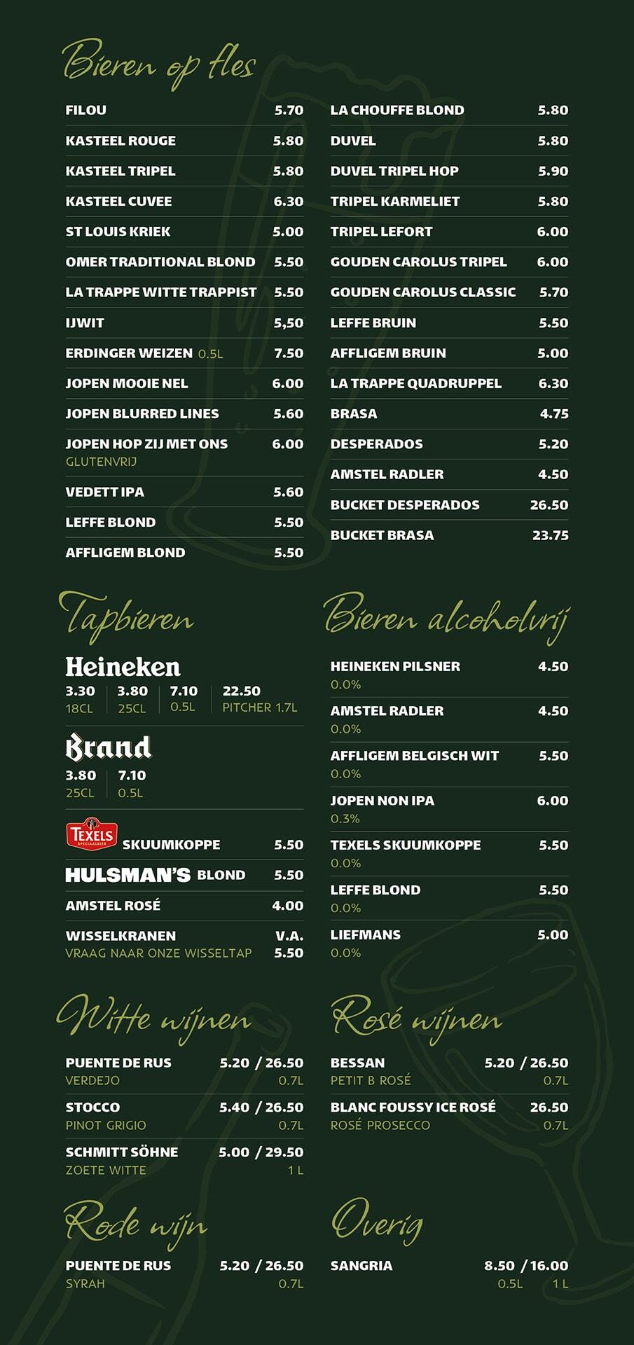 Menukaart Grand Café &amp; Hotel Hulsman