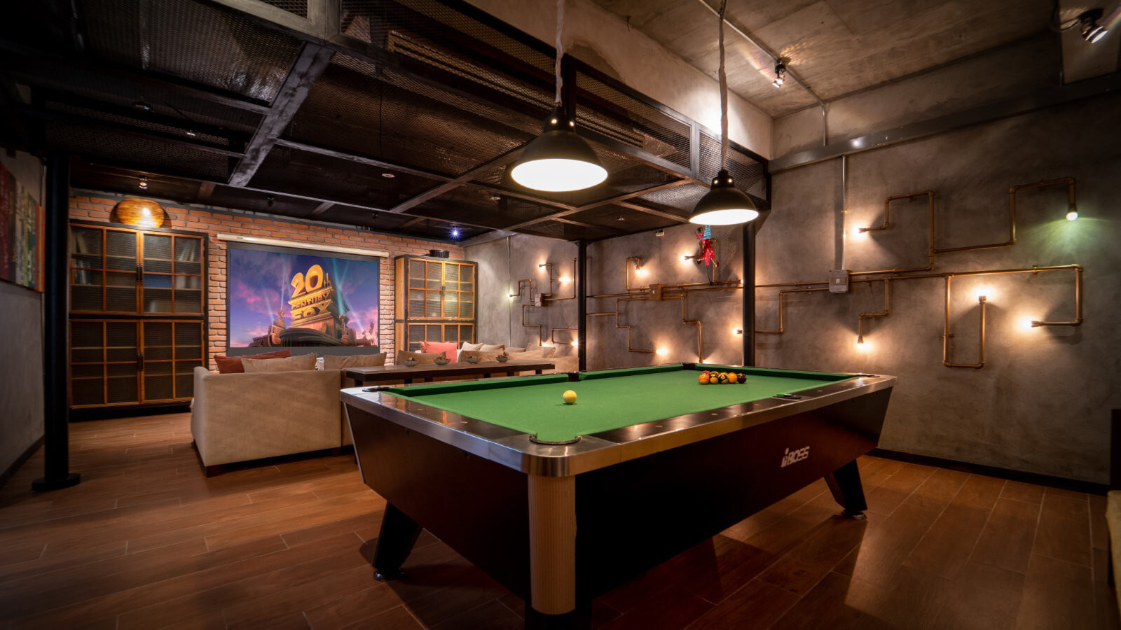 Underground games room with pool table, six-bedroom estate, Natai Beach