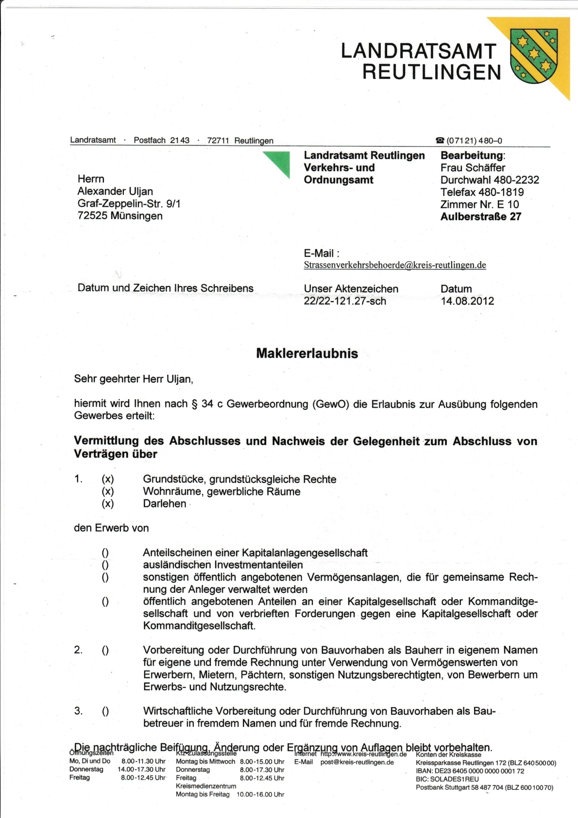 Maklererlaubnis nach §34c GewO, Seite 1