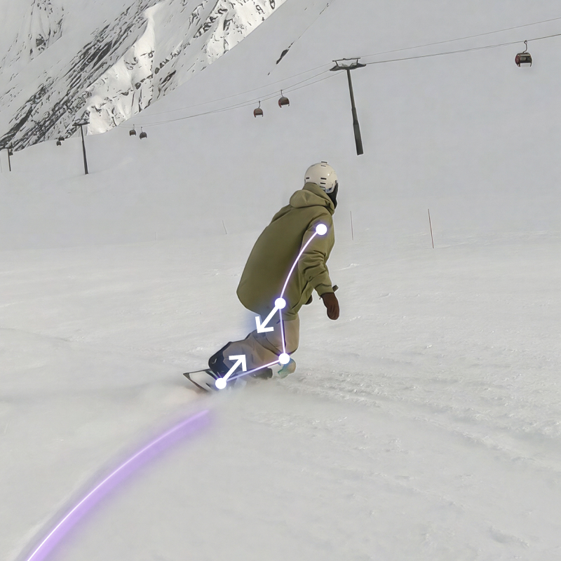 Rider flexing the legs to release edge pressure