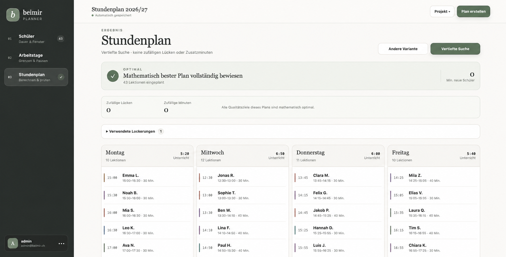 beimir Planner — automatic timetable planning for music teachers