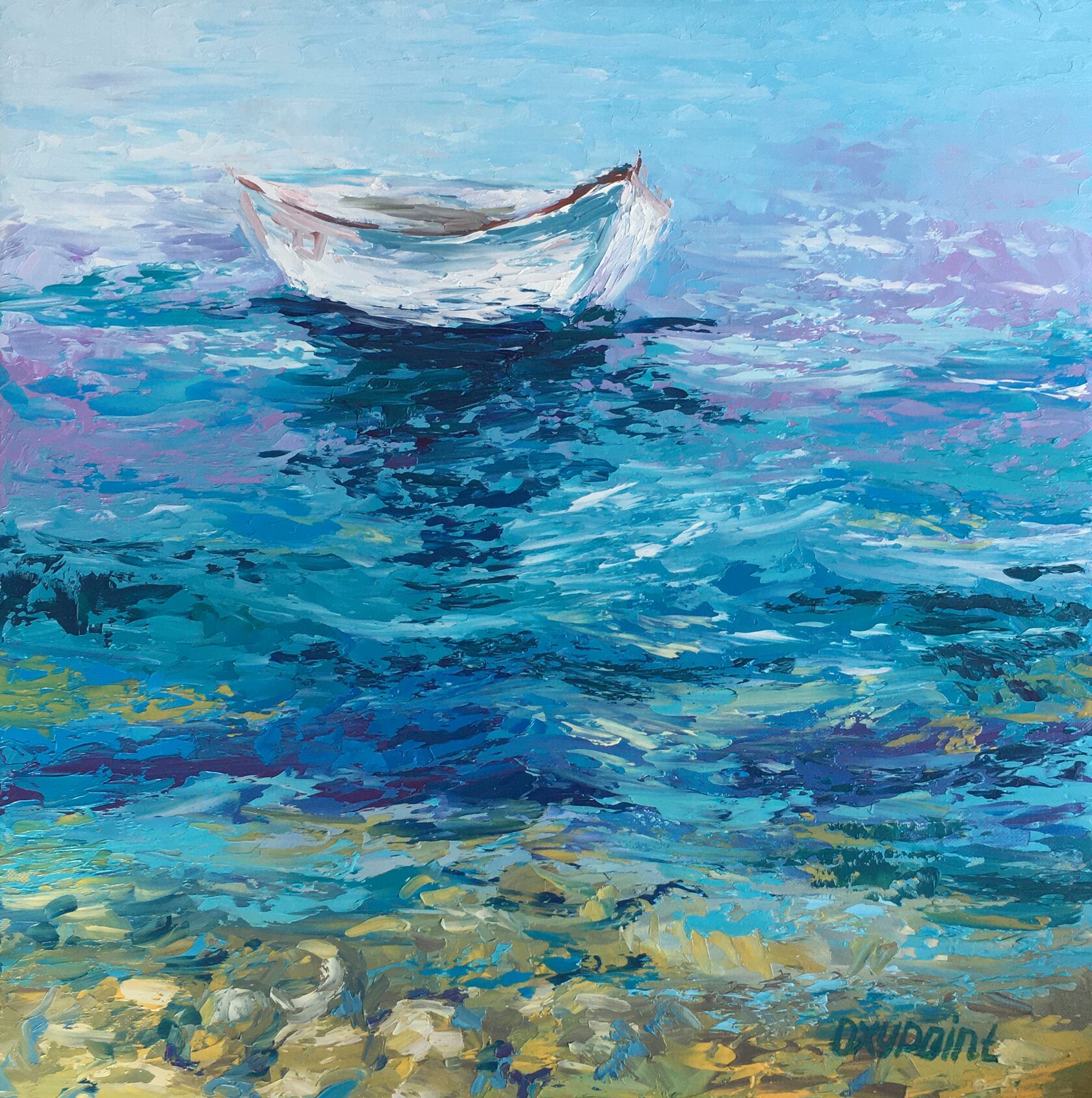 Boat on the sea oil painting