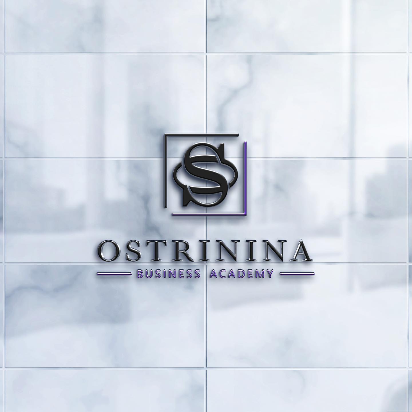Ostrinina logo on office glass