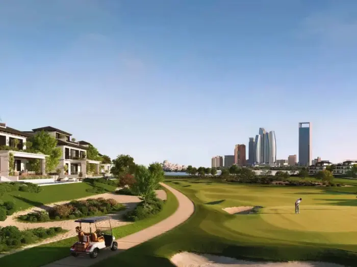 Modon Hudayriyat golf estate villas with Abu Dhabi skyline