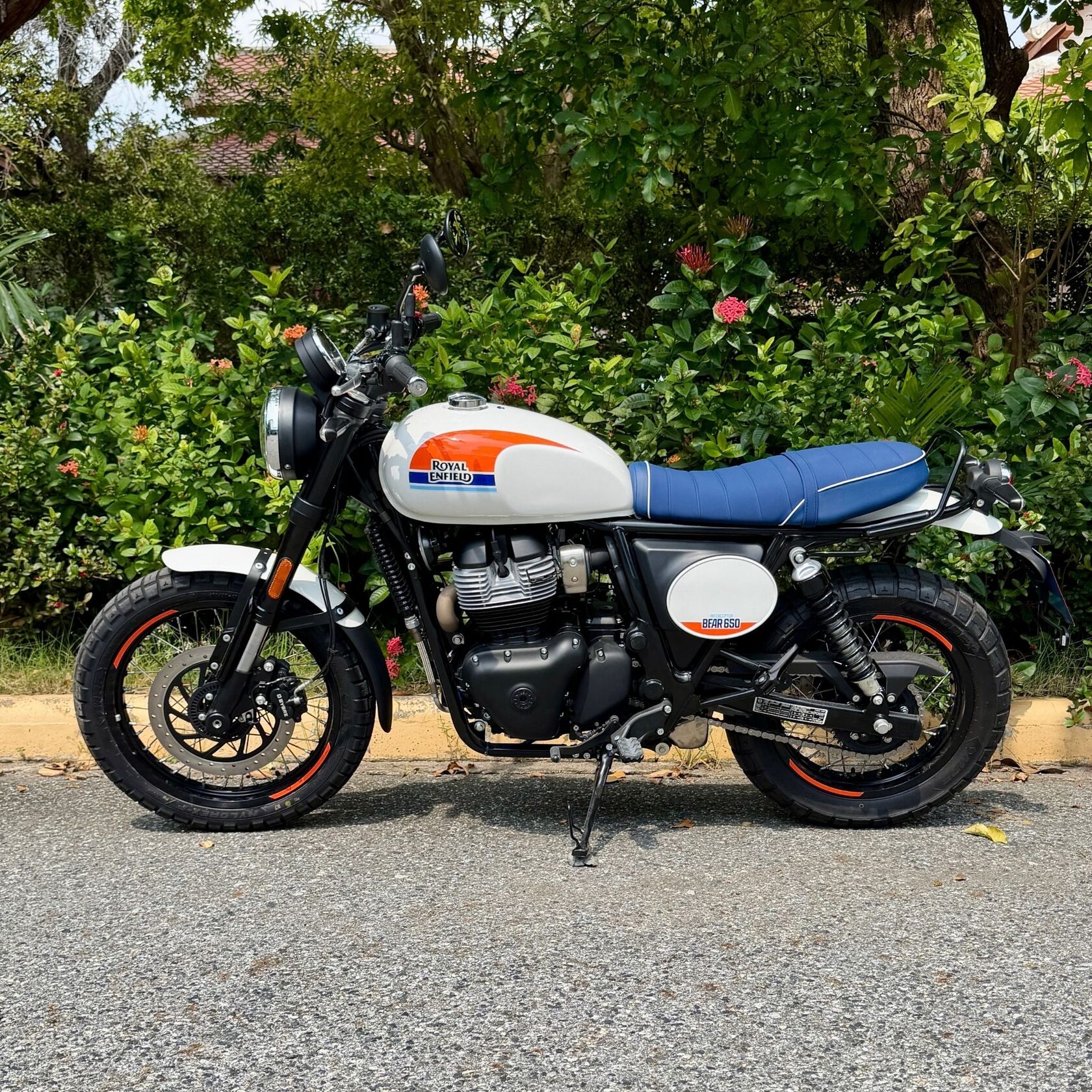 Royal Enfield Bear 650 on a scenic road in Thailand