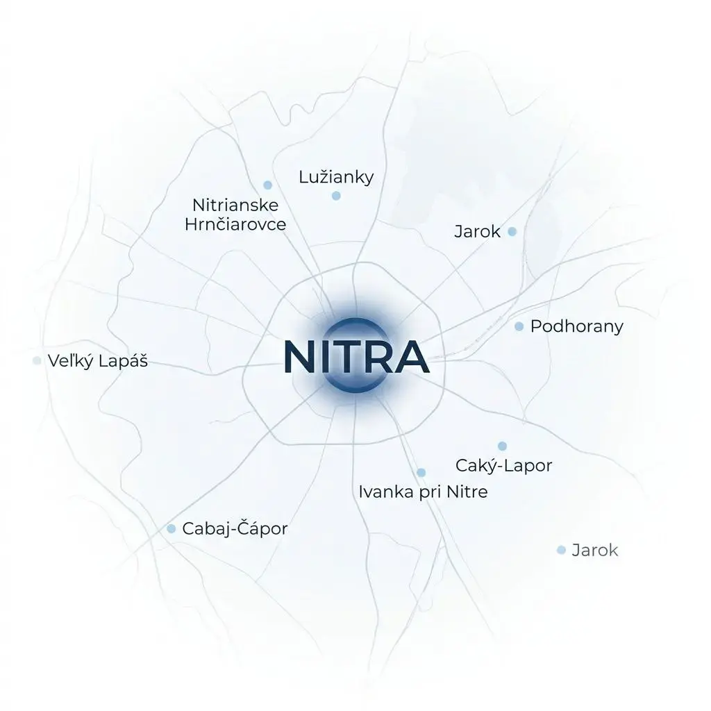 Mapa oblasti montáže – Nitra a okolie