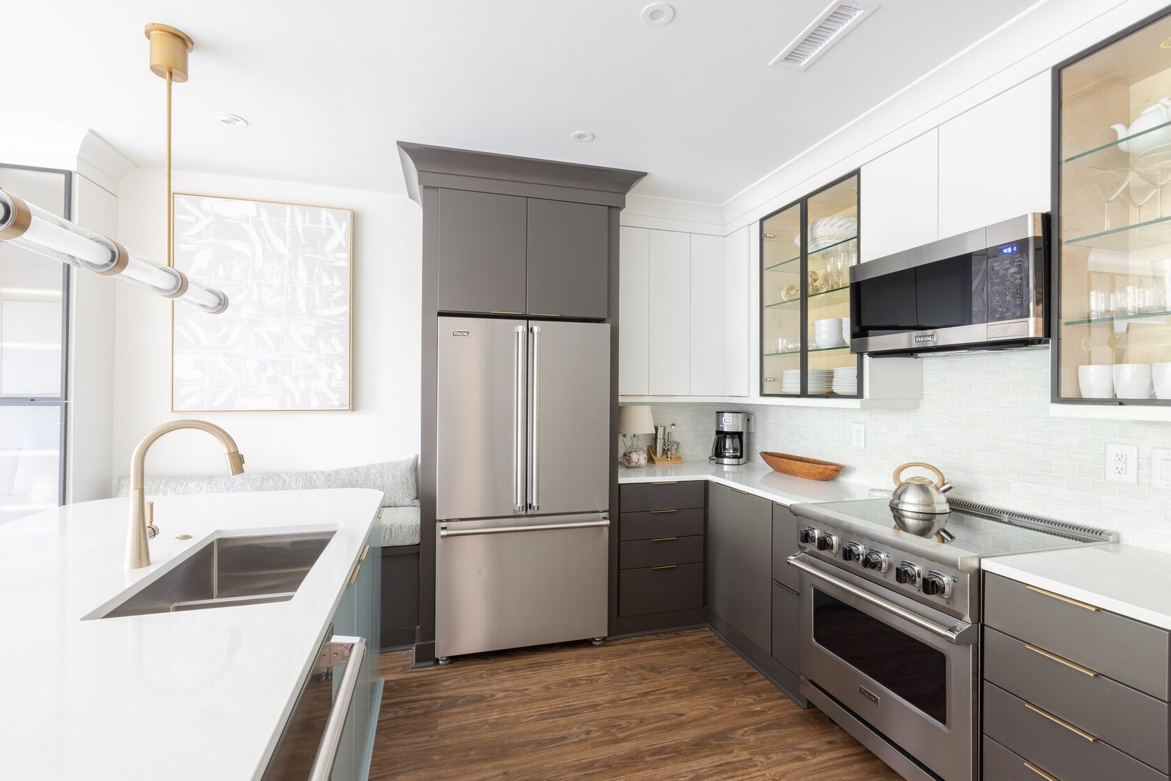 Installation of L-Shaped Kitchen Countertop and Island with Integrated Sink