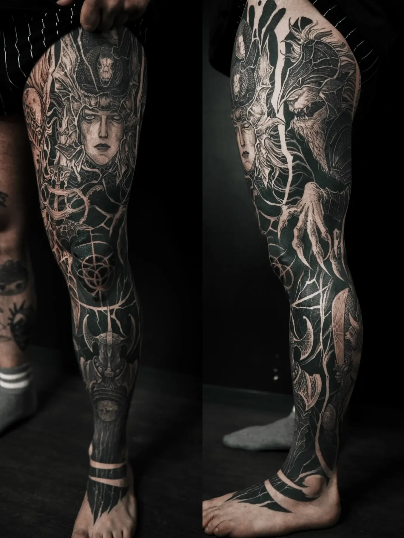 Blackwork compositions on the legs — Alice