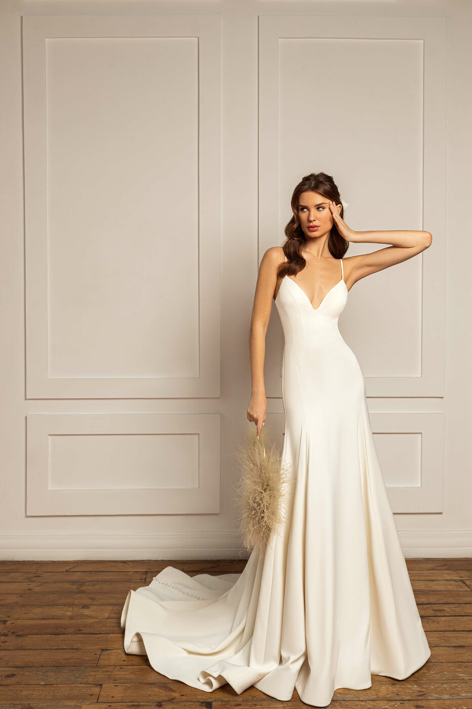 Low Back Spaghetti Strap Fit Flare Wedding Dress