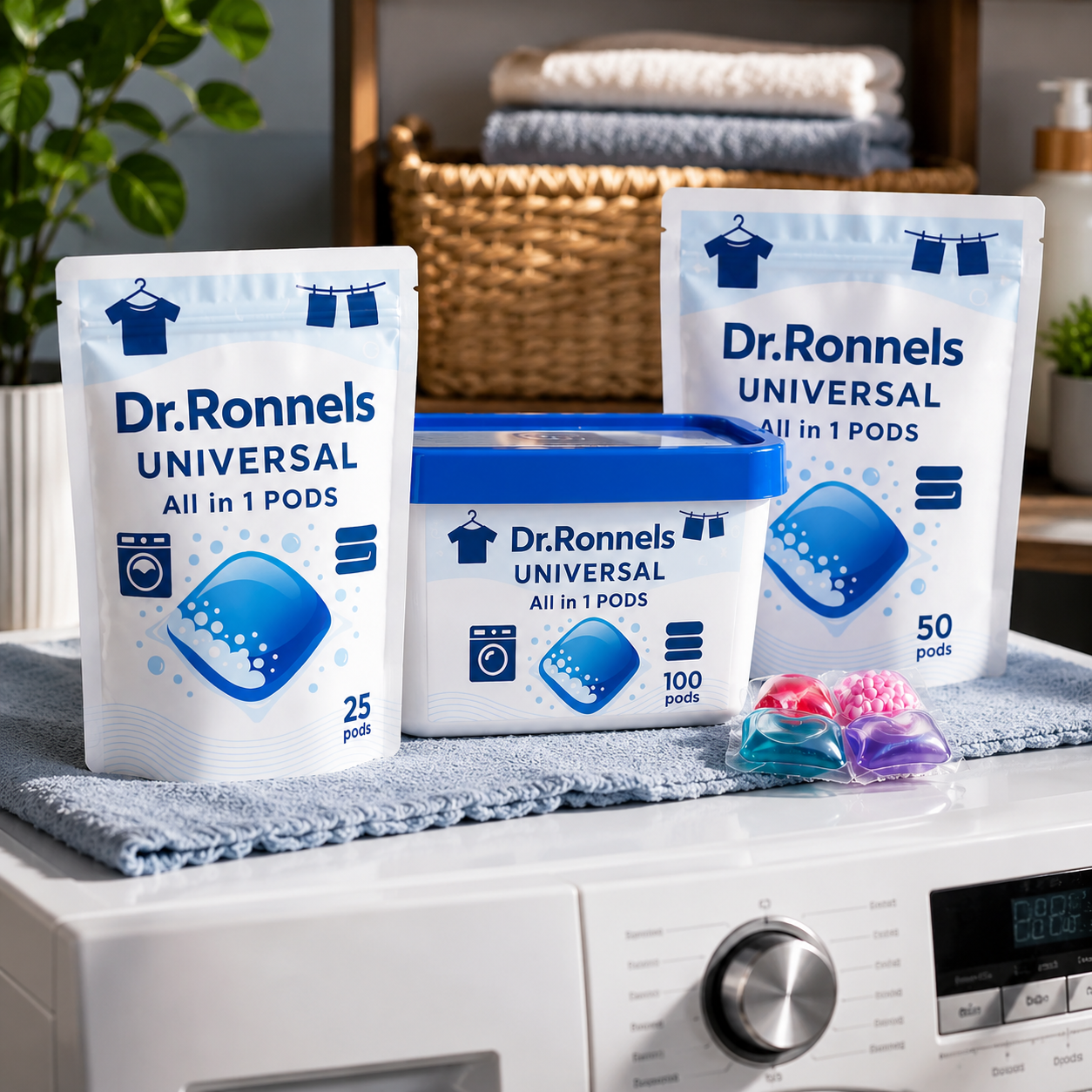 Капсули для прання Dr.Ronnels у пакуваннях на 25, 50 та 100 капсул