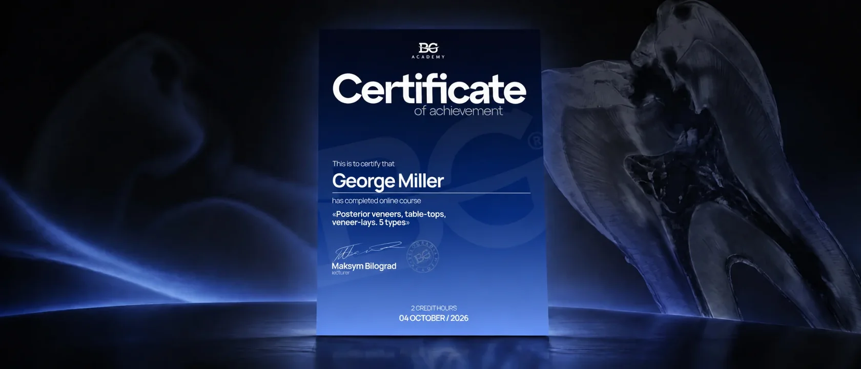 Sample of a personal BG Academy certificate