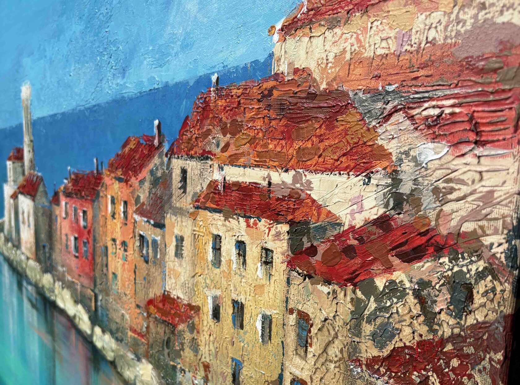 Acrylic painting Piran, mixed media, Slovenia, painting for sale Oxana Kravtsova Oxypoint