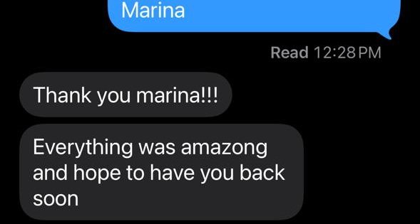 Message to private chef Marina Staver from the host the day after a surprise anniversary dinner in Boca Raton, near Miami: Everything was amazing and hope to have you back soon