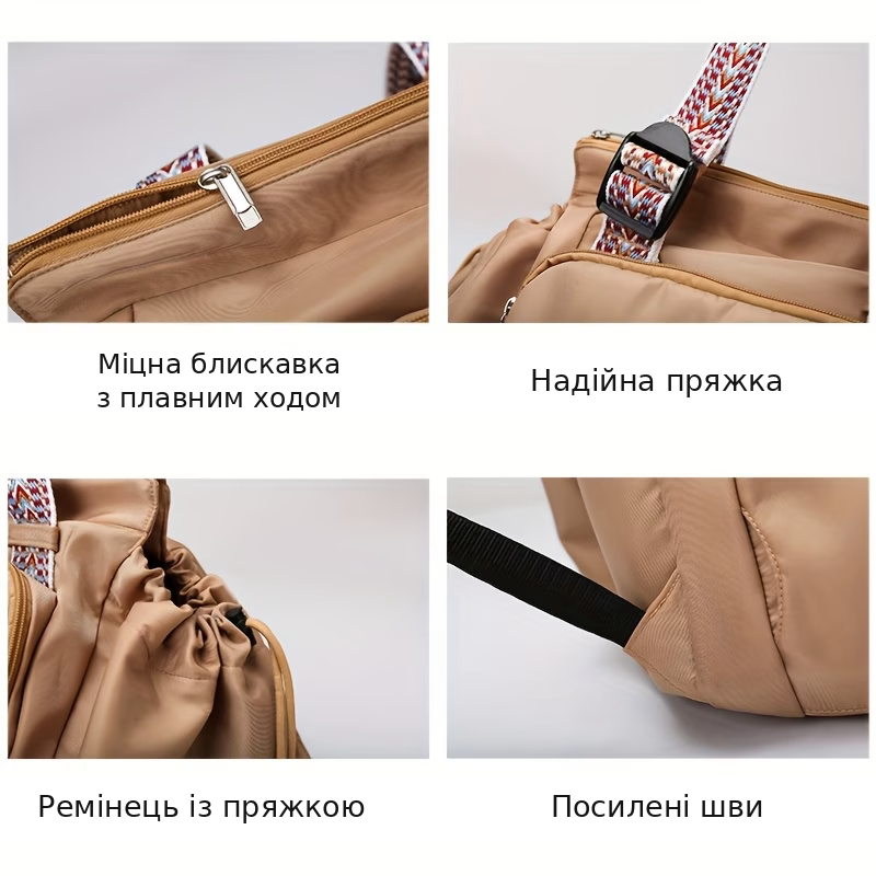 Деталі сумки: блискавка, пряжки, шви