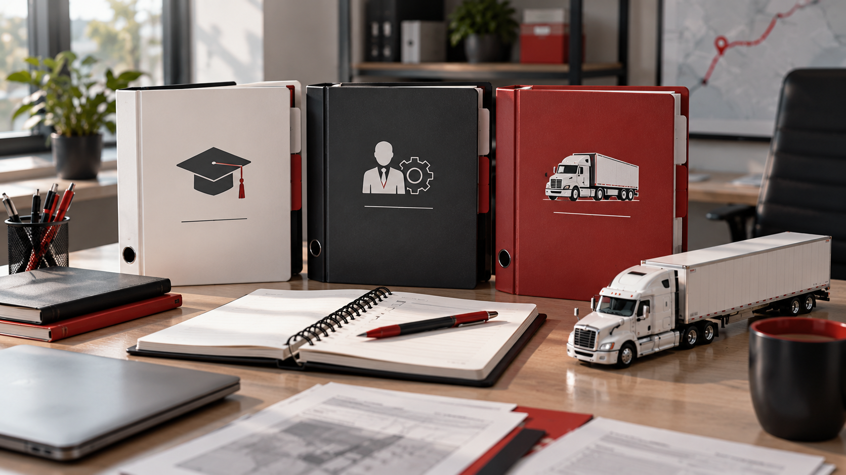 Separate folders for education, business setup, and transportation requirements.