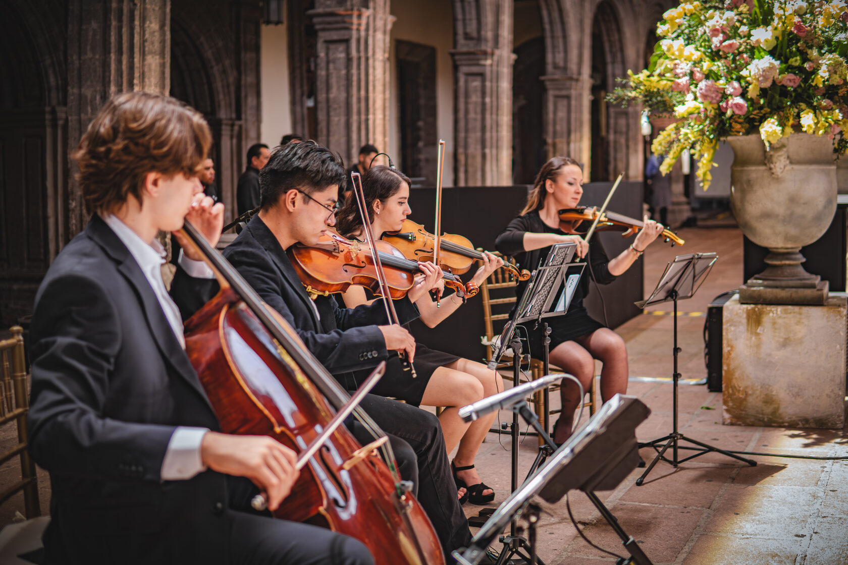 String quartet performing at an elegant wedding in Mexico