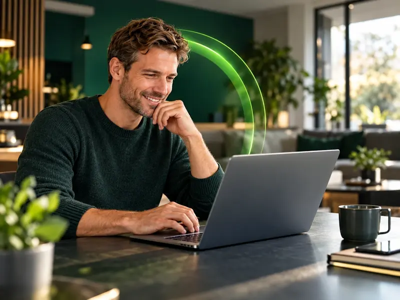 Kunde nutzt digitale Versicherungsberatung am Laptop