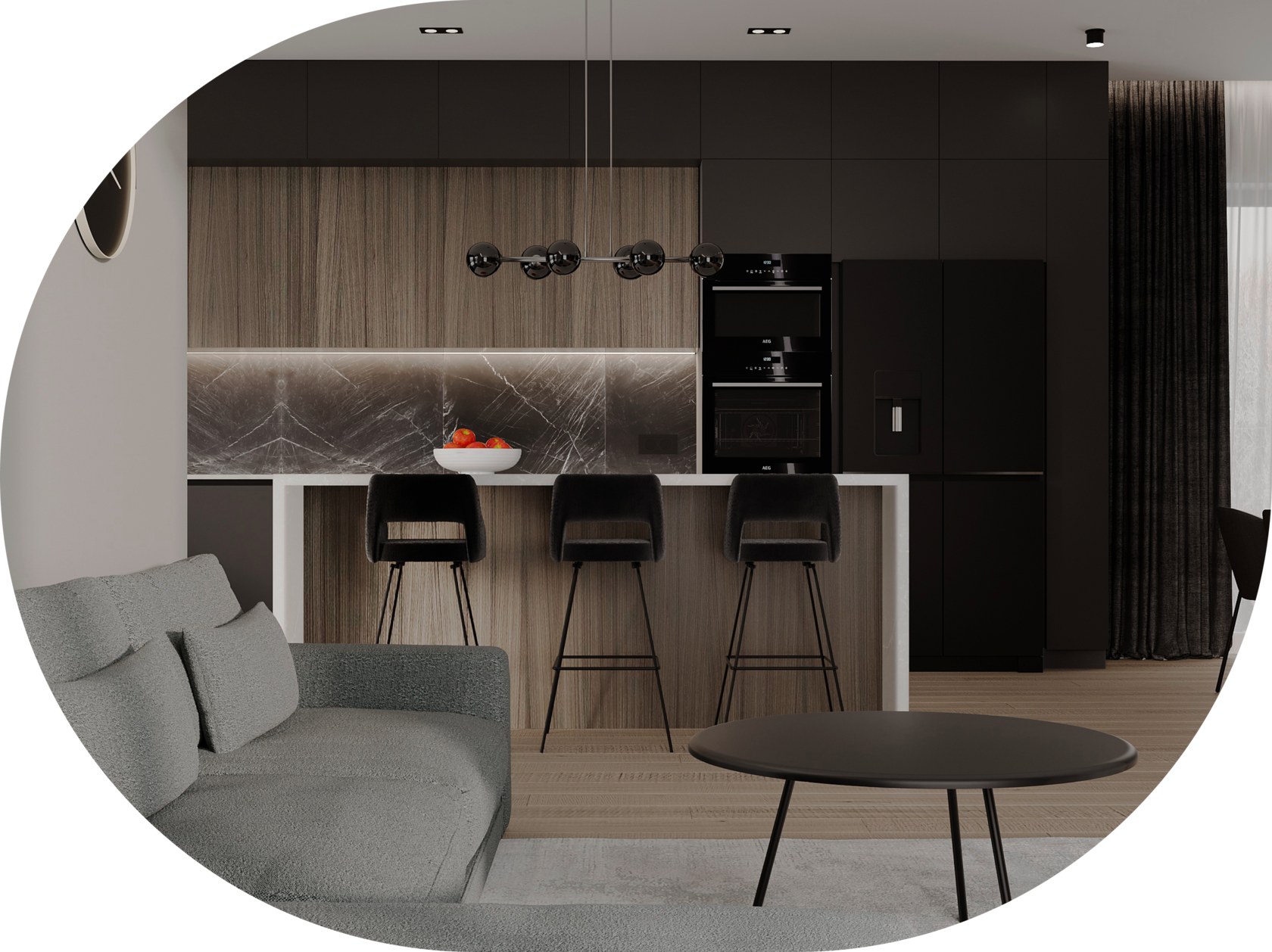 Living room and kitchen design