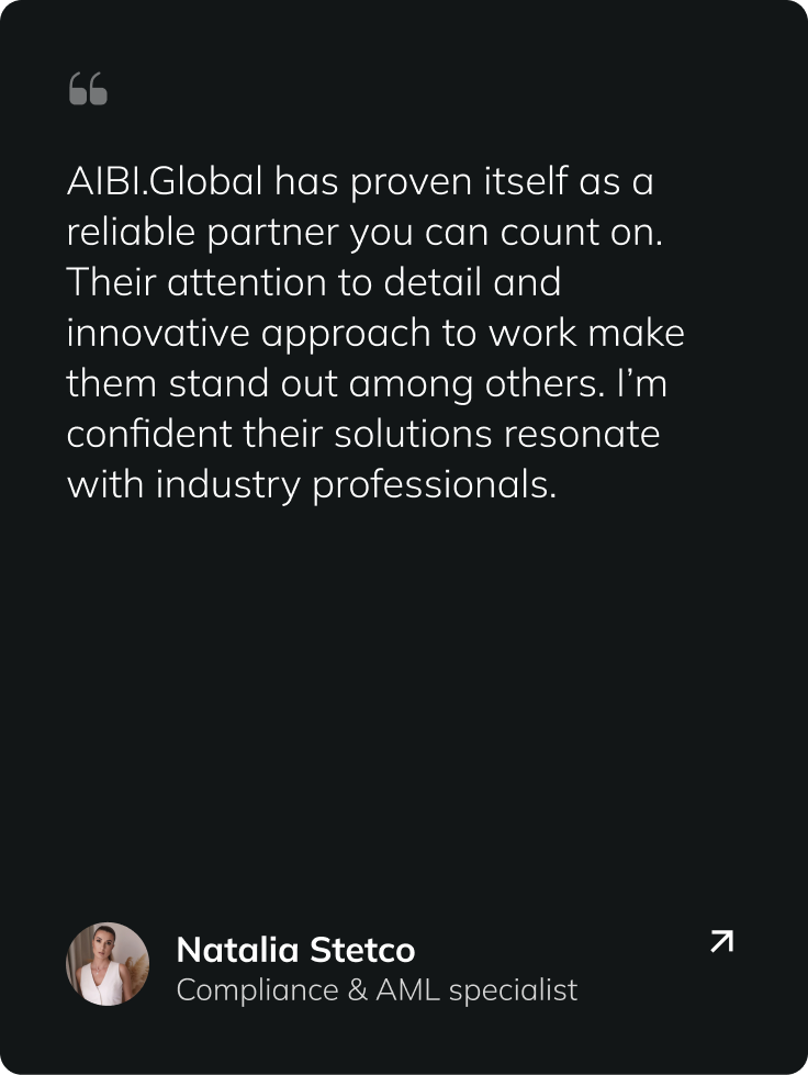 Client testimonial from Natalia Stetco about AIBI.Global.